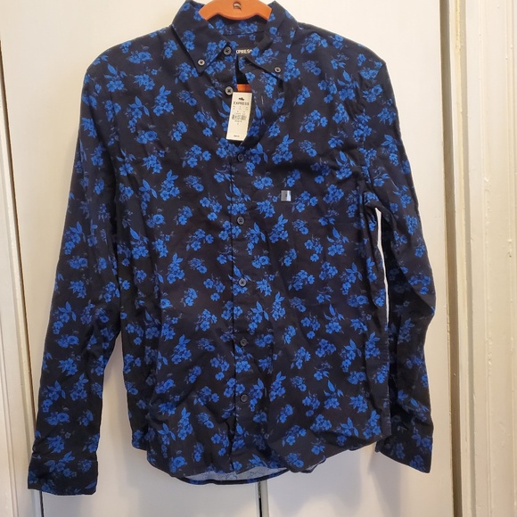 NWT Express Men's Slim Floral Stretch Flannel Shirt, size S - Picture 6 of 11